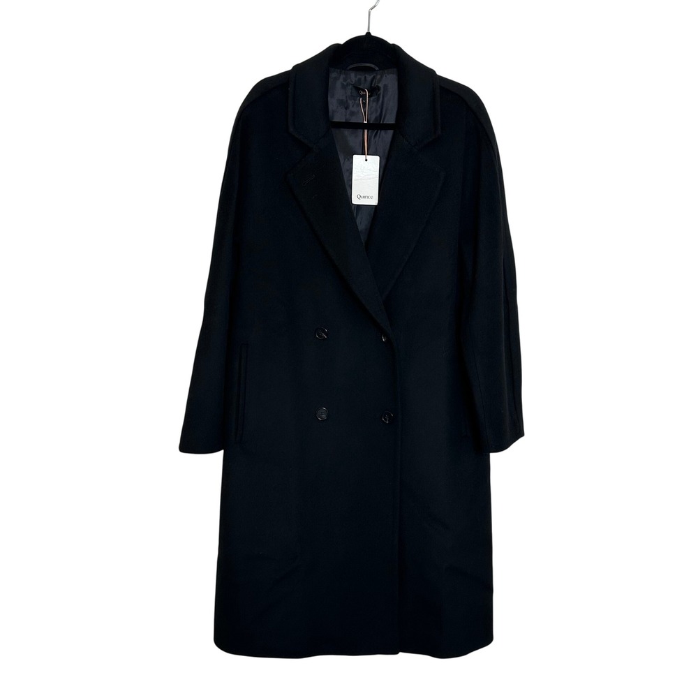 Quince Italian Wool Blend Double Breasted Slouch Coat Size L Black Classic NEW